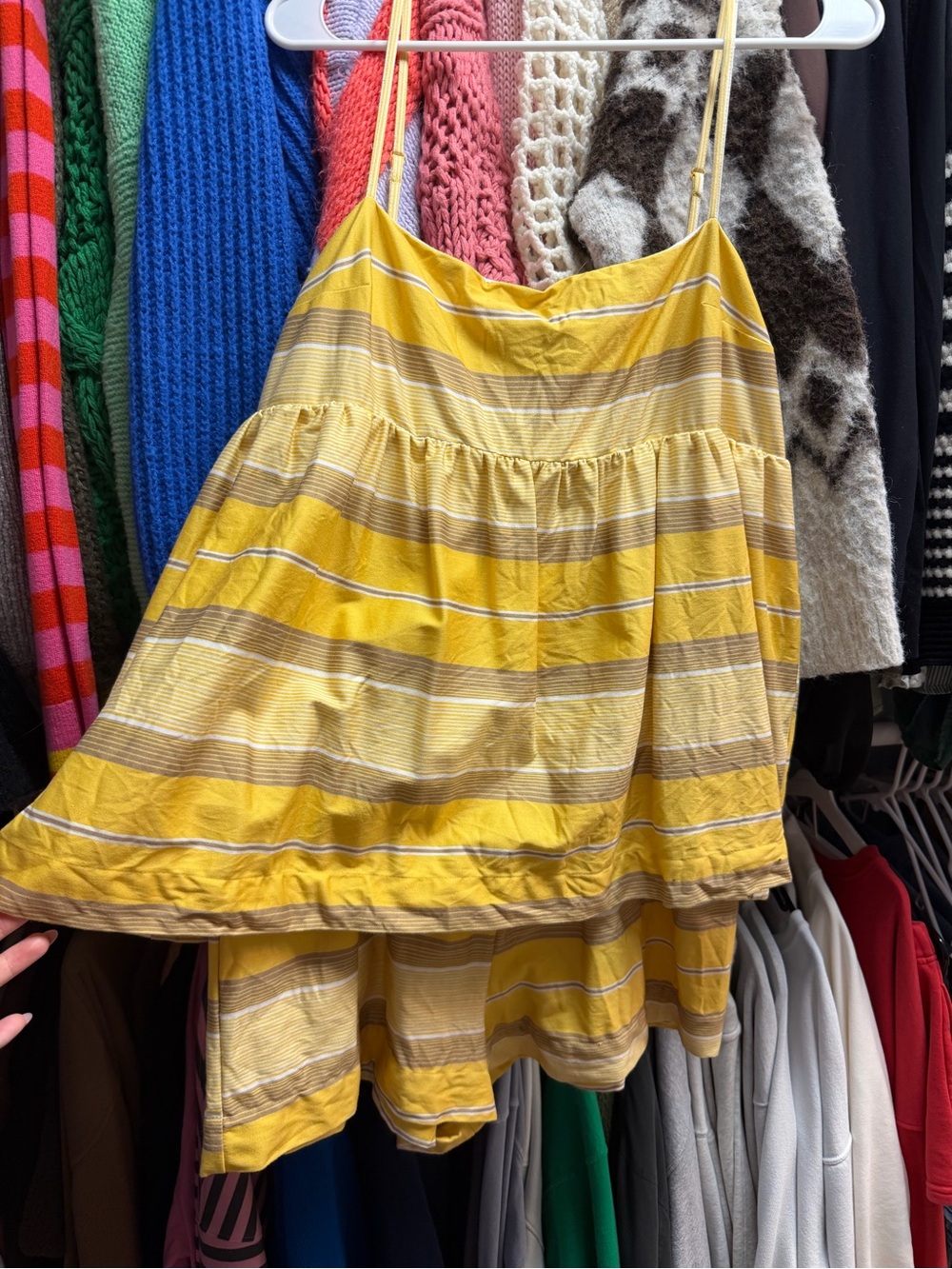 ASOS Yellow and Tan Striped Spaghetti Strap Romper - Picture 2 of 4